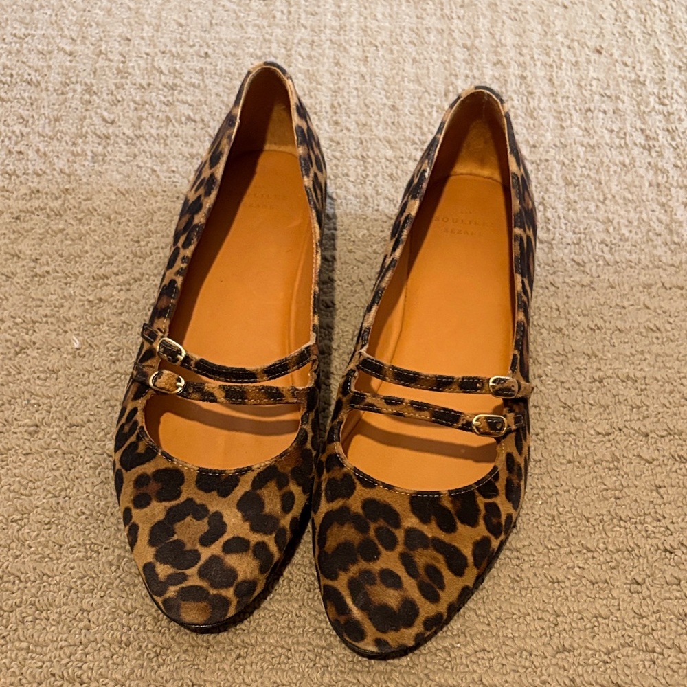 Sezane Leopard Print Double Strap Flats